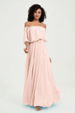 Boho Bridesmaid Dresses Ruffles Flutter Sleeves Formal Evening Dress Chiffon Off the Shoulder Gowns