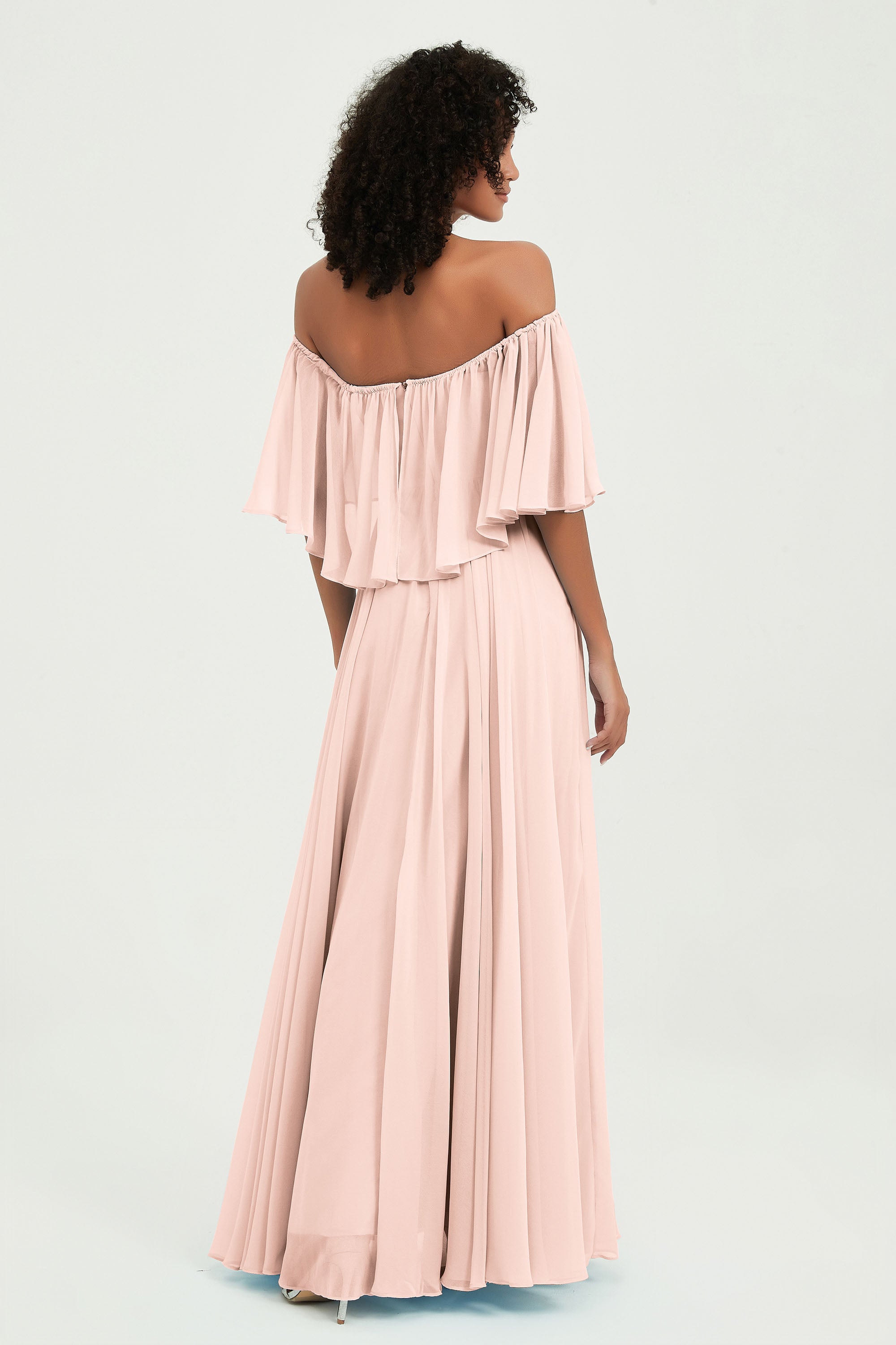 Boho Bridesmaid Dresses Ruffles Flutter Sleeves Formal Evening Dress Chiffon Off the Shoulder Gowns