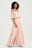 Boho Bridesmaid Dresses Ruffles Flutter Sleeves Formal Evening Dress Chiffon Off the Shoulder Gowns