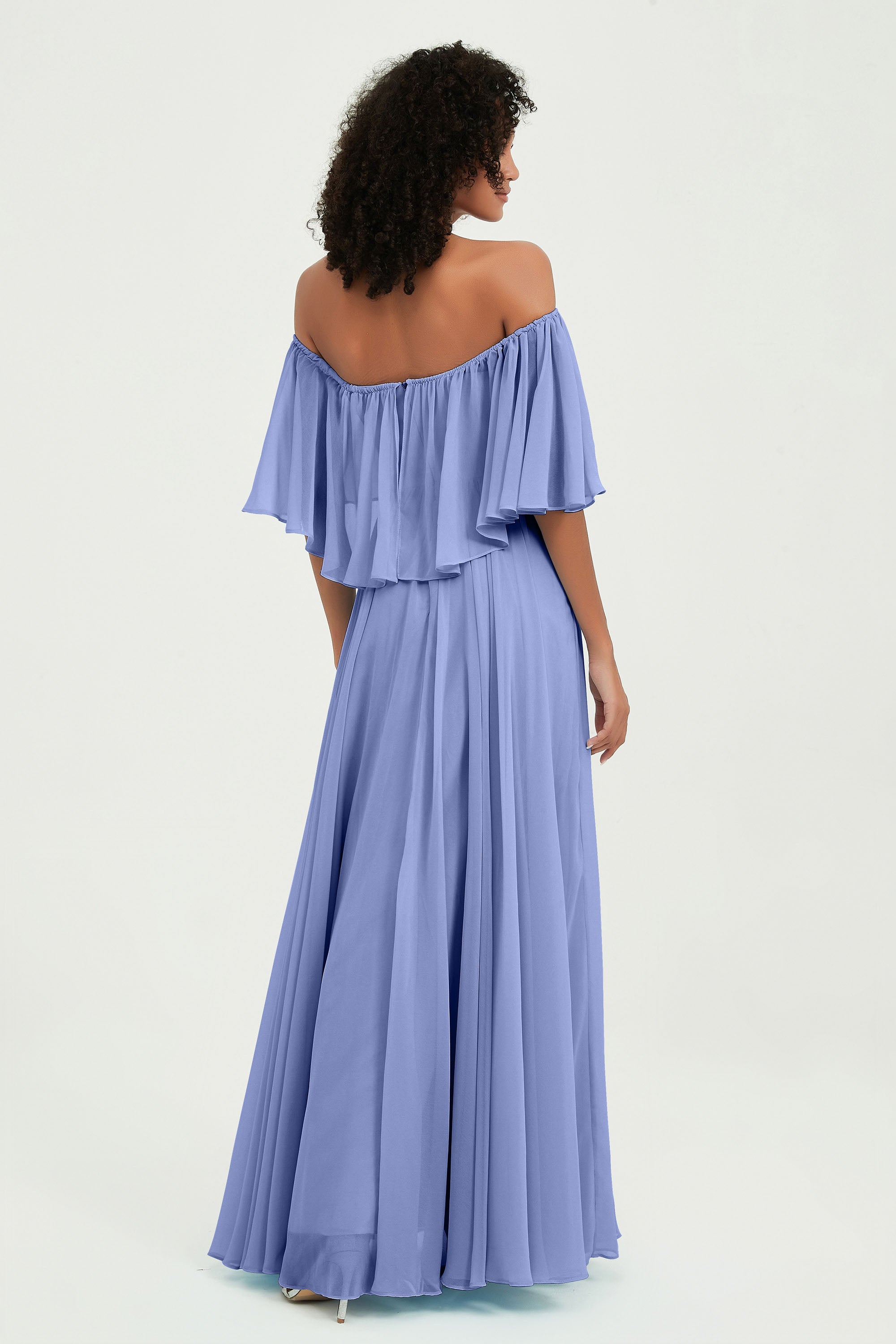 Boho Bridesmaid Dresses Ruffles Flutter Sleeves Formal Evening Dress Chiffon Off the Shoulder Gowns