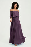 Boho Bridesmaid Dresses Ruffles Flutter Sleeves Formal Evening Dress Chiffon Off the Shoulder Gowns