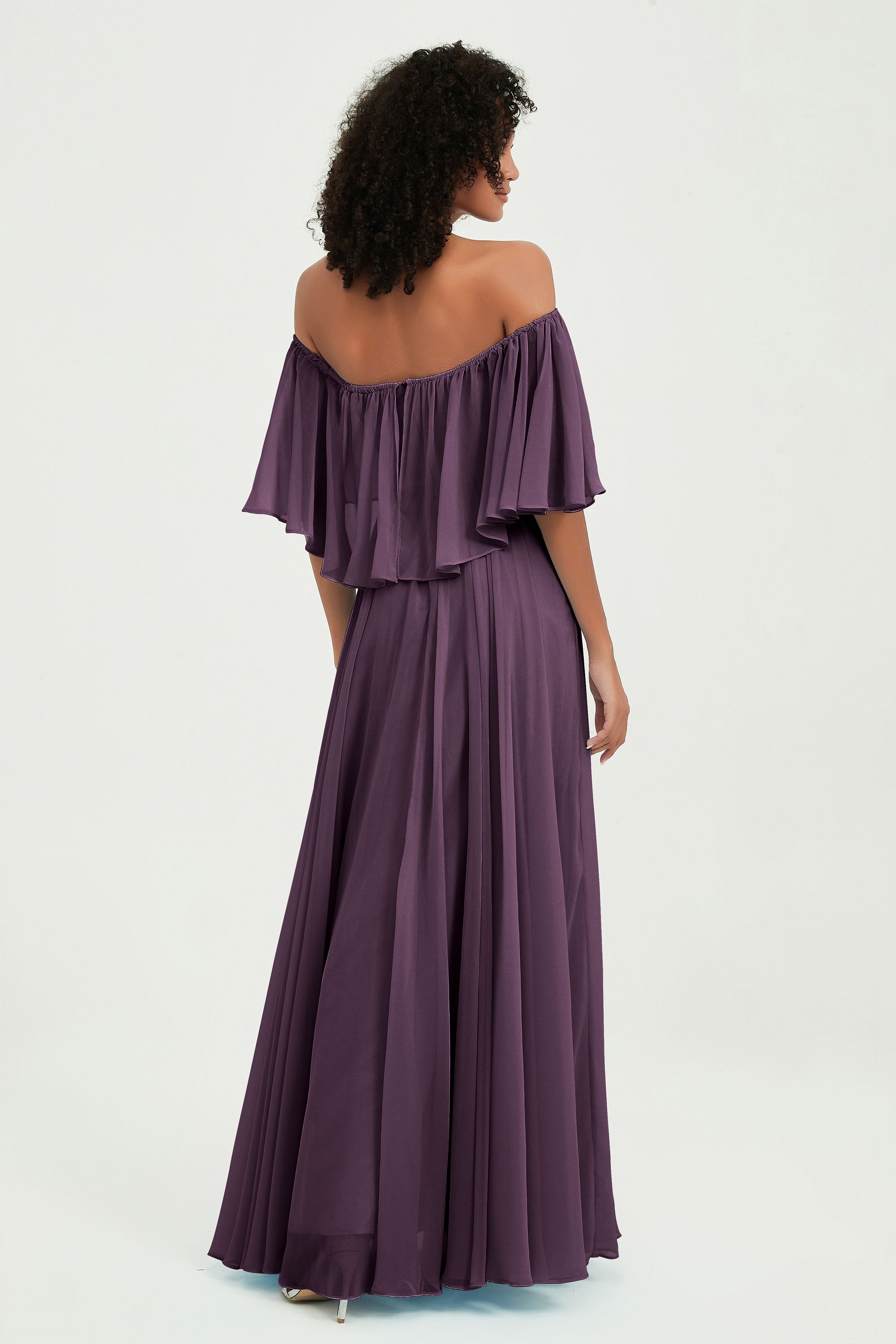 Boho Bridesmaid Dresses Ruffles Flutter Sleeves Formal Evening Dress Chiffon Off the Shoulder Gowns