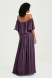 Boho Bridesmaid Dresses Ruffles Flutter Sleeves Formal Evening Dress Chiffon Off the Shoulder Gowns