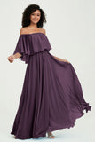 Boho Bridesmaid Dresses Ruffles Flutter Sleeves Formal Evening Dress Chiffon Off the Shoulder Gowns