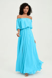 Boho Bridesmaid Dresses Ruffles Flutter Sleeves Formal Evening Dress Chiffon Off the Shoulder Gowns