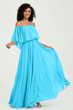 Boho Bridesmaid Dresses Ruffles Flutter Sleeves Formal Evening Dress Chiffon Off the Shoulder Gowns
