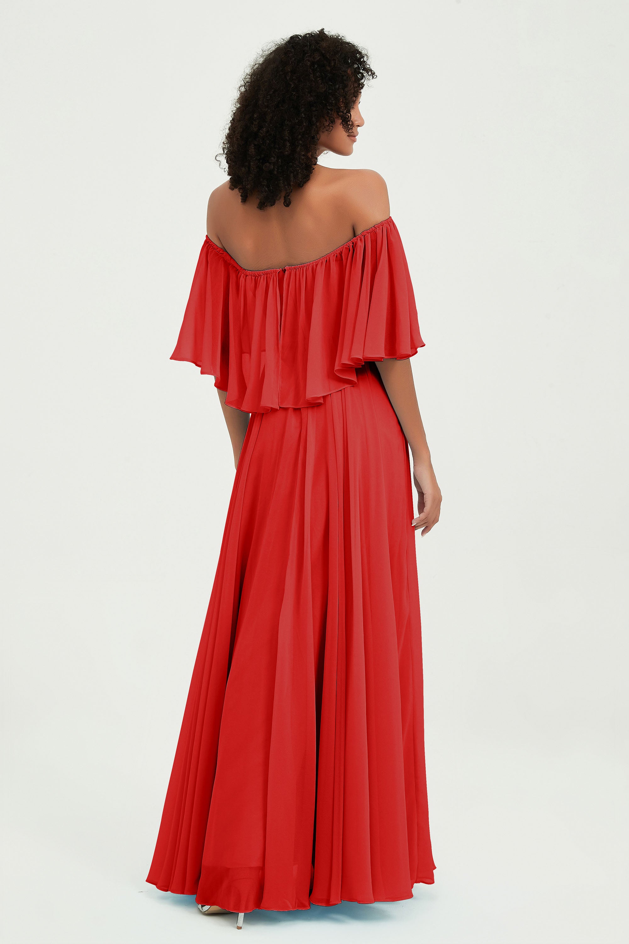 Boho Bridesmaid Dresses Ruffles Flutter Sleeves Formal Evening Dress Chiffon Off the Shoulder Gowns