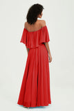 Boho Bridesmaid Dresses Ruffles Flutter Sleeves Formal Evening Dress Chiffon Off the Shoulder Gowns