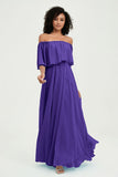 Boho Bridesmaid Dresses Ruffles Flutter Sleeves Formal Evening Dress Chiffon Off the Shoulder Gowns