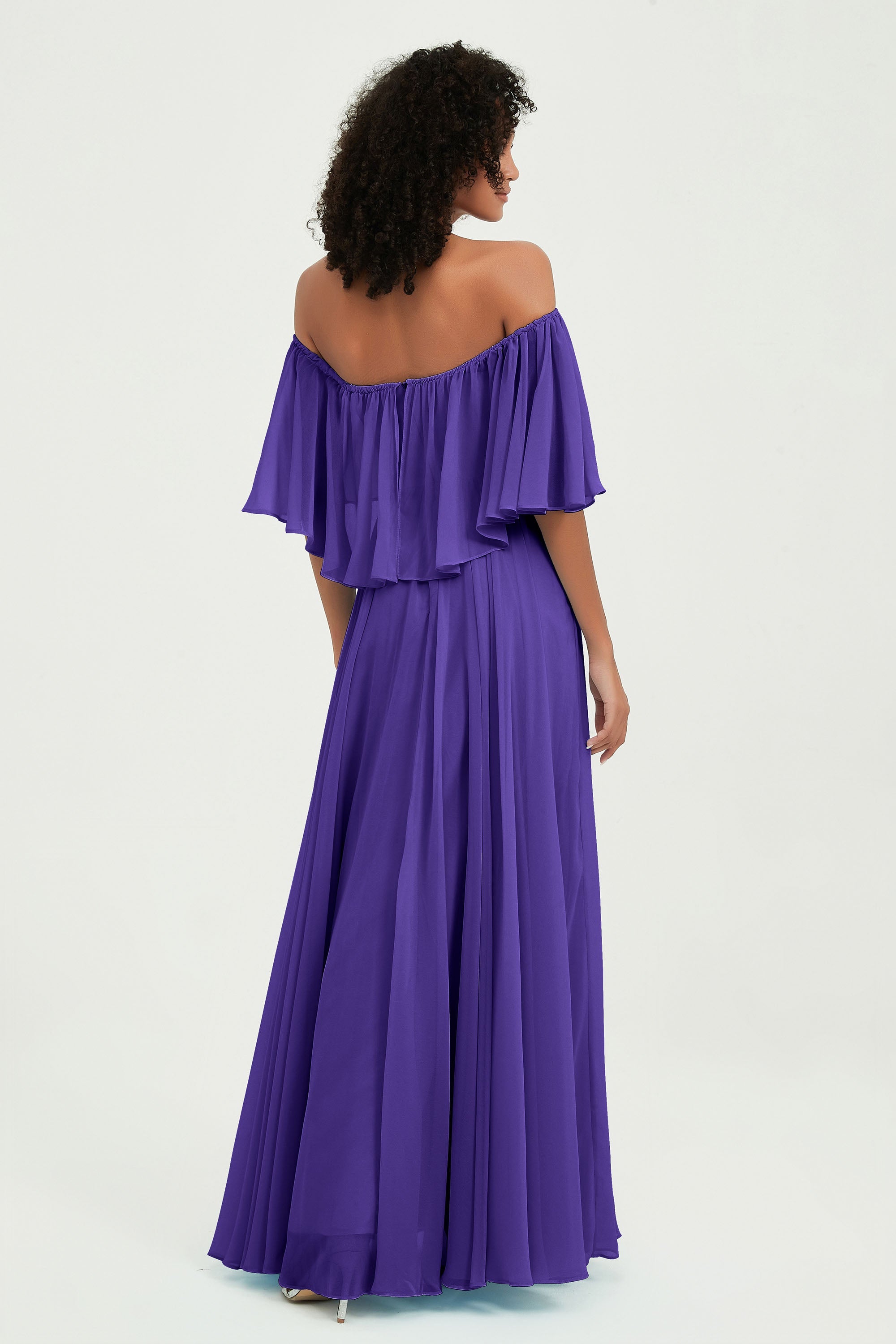 Boho Bridesmaid Dresses Ruffles Flutter Sleeves Formal Evening Dress Chiffon Off the Shoulder Gowns