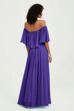 Boho Bridesmaid Dresses Ruffles Flutter Sleeves Formal Evening Dress Chiffon Off the Shoulder Gowns