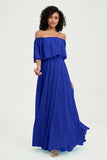 Boho Bridesmaid Dresses Ruffles Flutter Sleeves Formal Evening Dress Chiffon Off the Shoulder Gowns