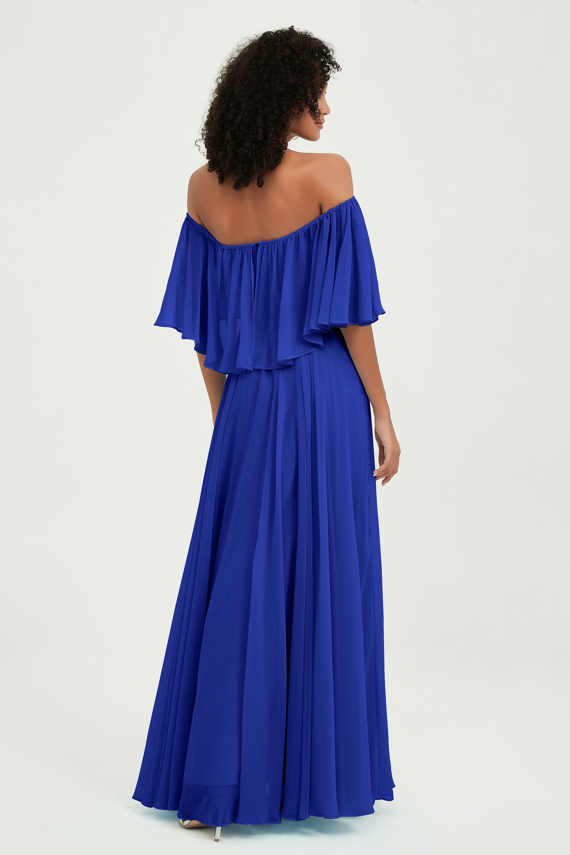 Boho Bridesmaid Dresses Ruffles Flutter Sleeves Formal Evening Dress Chiffon Off the Shoulder Gowns