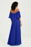 Boho Bridesmaid Dresses Ruffles Flutter Sleeves Formal Evening Dress Chiffon Off the Shoulder Gowns
