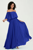 Boho Bridesmaid Dresses Ruffles Flutter Sleeves Formal Evening Dress Chiffon Off the Shoulder Gowns