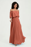 Boho Bridesmaid Dresses Ruffles Flutter Sleeves Formal Evening Dress Chiffon Off the Shoulder Gowns