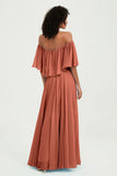 Boho Bridesmaid Dresses Ruffles Flutter Sleeves Formal Evening Dress Chiffon Off the Shoulder Gowns
