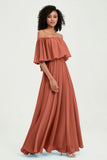 Boho Bridesmaid Dresses Ruffles Flutter Sleeves Formal Evening Dress Chiffon Off the Shoulder Gowns