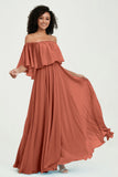 Boho Bridesmaid Dresses Ruffles Flutter Sleeves Formal Evening Dress Chiffon Off the Shoulder Gowns