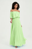 Boho Bridesmaid Dresses Ruffles Flutter Sleeves Formal Evening Dress Chiffon Off the Shoulder Gowns