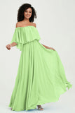 Boho Bridesmaid Dresses Ruffles Flutter Sleeves Formal Evening Dress Chiffon Off the Shoulder Gowns