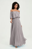 Boho Bridesmaid Dresses Ruffles Flutter Sleeves Formal Evening Dress Chiffon Off the Shoulder Gowns