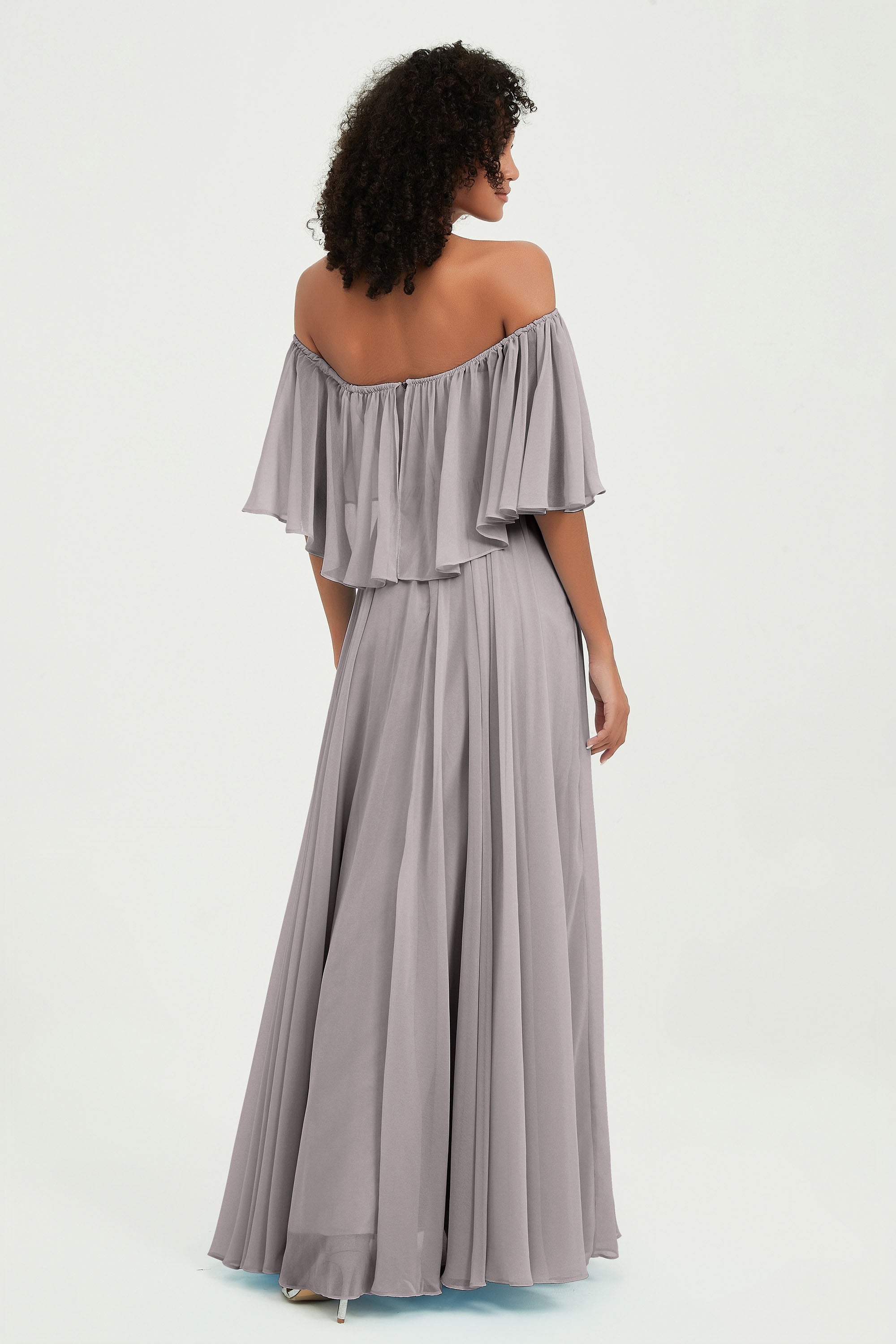 Boho Bridesmaid Dresses Ruffles Flutter Sleeves Formal Evening Dress Chiffon Off the Shoulder Gowns