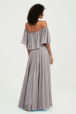 Boho Bridesmaid Dresses Ruffles Flutter Sleeves Formal Evening Dress Chiffon Off the Shoulder Gowns