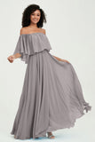 Boho Bridesmaid Dresses Ruffles Flutter Sleeves Formal Evening Dress Chiffon Off the Shoulder Gowns
