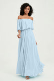 Boho Bridesmaid Dresses Ruffles Flutter Sleeves Formal Evening Dress Chiffon Off the Shoulder Gowns