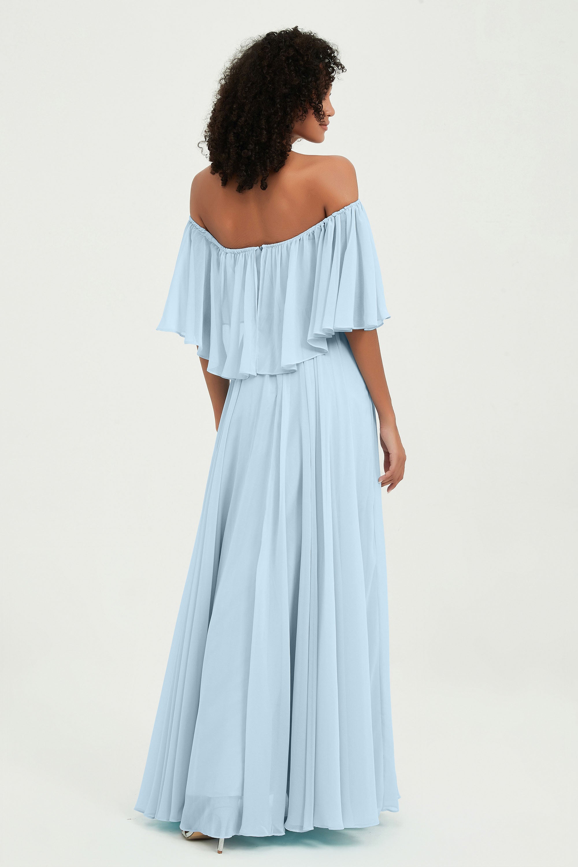 Boho Bridesmaid Dresses Ruffles Flutter Sleeves Formal Evening Dress Chiffon Off the Shoulder Gowns
