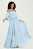 Boho Bridesmaid Dresses Ruffles Flutter Sleeves Formal Evening Dress Chiffon Off the Shoulder Gowns