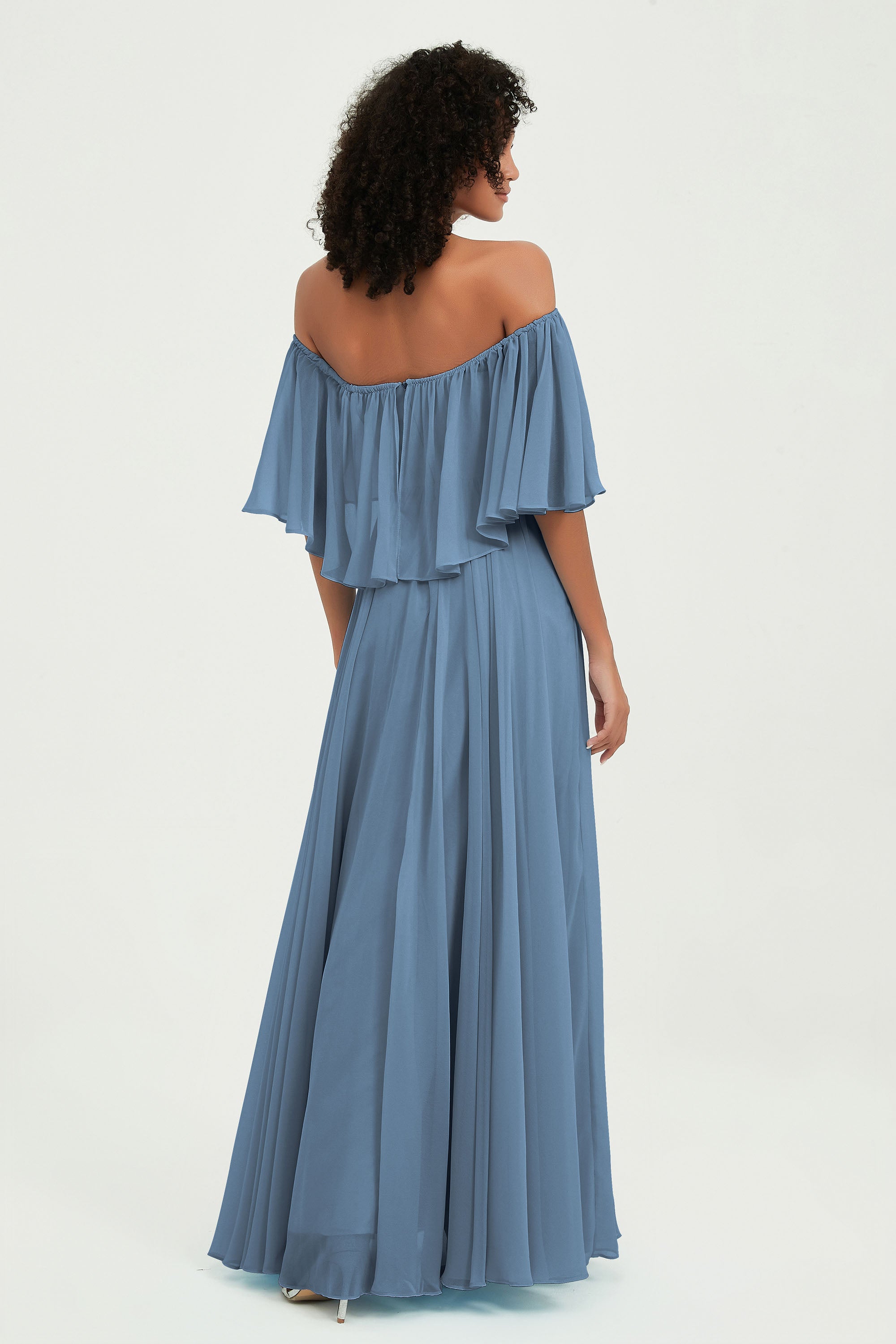 Boho Bridesmaid Dresses Ruffles Flutter Sleeves Formal Evening Dress Chiffon Off the Shoulder Gowns