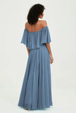 Boho Bridesmaid Dresses Ruffles Flutter Sleeves Formal Evening Dress Chiffon Off the Shoulder Gowns