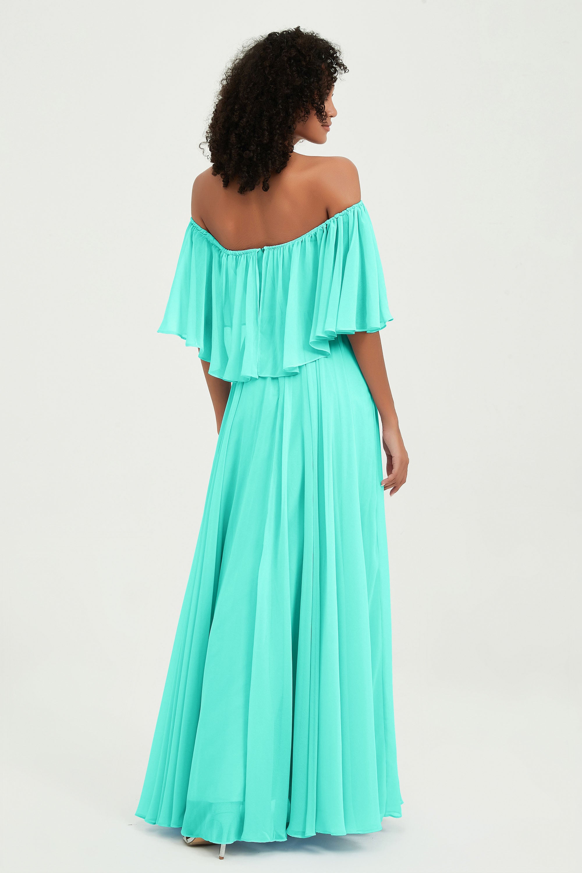 Boho Bridesmaid Dresses Ruffles Flutter Sleeves Formal Evening Dress Chiffon Off the Shoulder Gowns