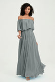 Boho Bridesmaid Dresses Ruffles Flutter Sleeves Formal Evening Dress Chiffon Off the Shoulder Gowns