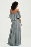 Boho Bridesmaid Dresses Ruffles Flutter Sleeves Formal Evening Dress Chiffon Off the Shoulder Gowns