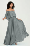 Boho Bridesmaid Dresses Ruffles Flutter Sleeves Formal Evening Dress Chiffon Off the Shoulder Gowns