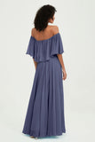 Boho Bridesmaid Dresses Ruffles Flutter Sleeves Formal Evening Dress Chiffon Off the Shoulder Gowns