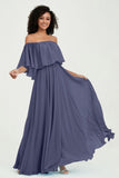 Boho Bridesmaid Dresses Ruffles Flutter Sleeves Formal Evening Dress Chiffon Off the Shoulder Gowns