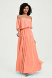 Boho Bridesmaid Dresses Ruffles Flutter Sleeves Formal Evening Dress Chiffon Off the Shoulder Gowns