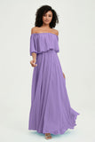 Boho Bridesmaid Dresses Ruffles Flutter Sleeves Formal Evening Dress Chiffon Off the Shoulder Gowns