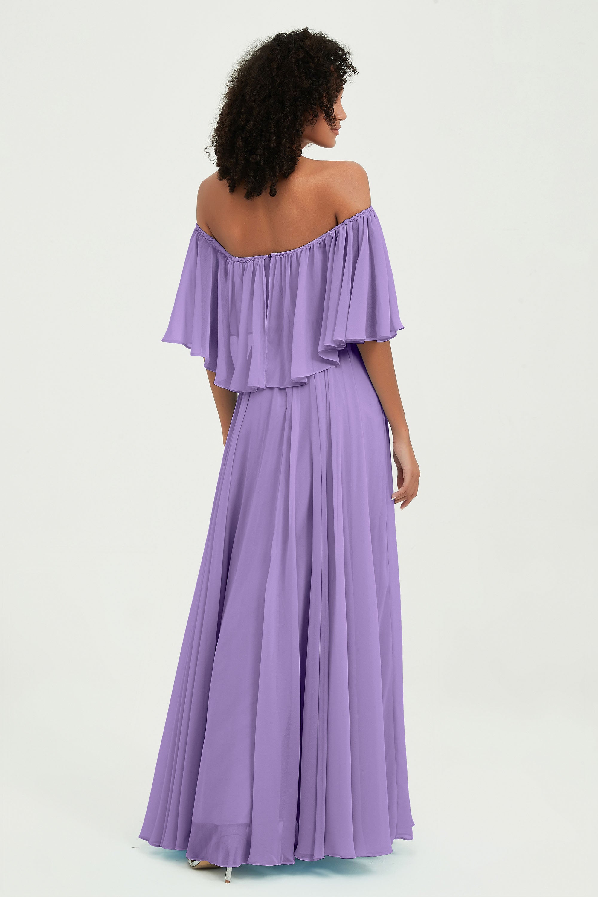 Boho Bridesmaid Dresses Ruffles Flutter Sleeves Formal Evening Dress Chiffon Off the Shoulder Gowns
