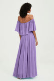 Boho Bridesmaid Dresses Ruffles Flutter Sleeves Formal Evening Dress Chiffon Off the Shoulder Gowns