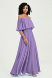 Boho Bridesmaid Dresses Ruffles Flutter Sleeves Formal Evening Dress Chiffon Off the Shoulder Gowns