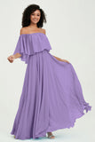 Boho Bridesmaid Dresses Ruffles Flutter Sleeves Formal Evening Dress Chiffon Off the Shoulder Gowns