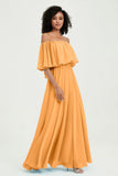 Boho Bridesmaid Dresses Ruffles Flutter Sleeves Formal Evening Dress Chiffon Off the Shoulder Gowns