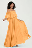 Boho Bridesmaid Dresses Ruffles Flutter Sleeves Formal Evening Dress Chiffon Off the Shoulder Gowns