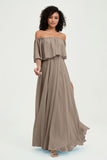 Boho Bridesmaid Dresses Ruffles Flutter Sleeves Formal Evening Dress Chiffon Off the Shoulder Gowns
