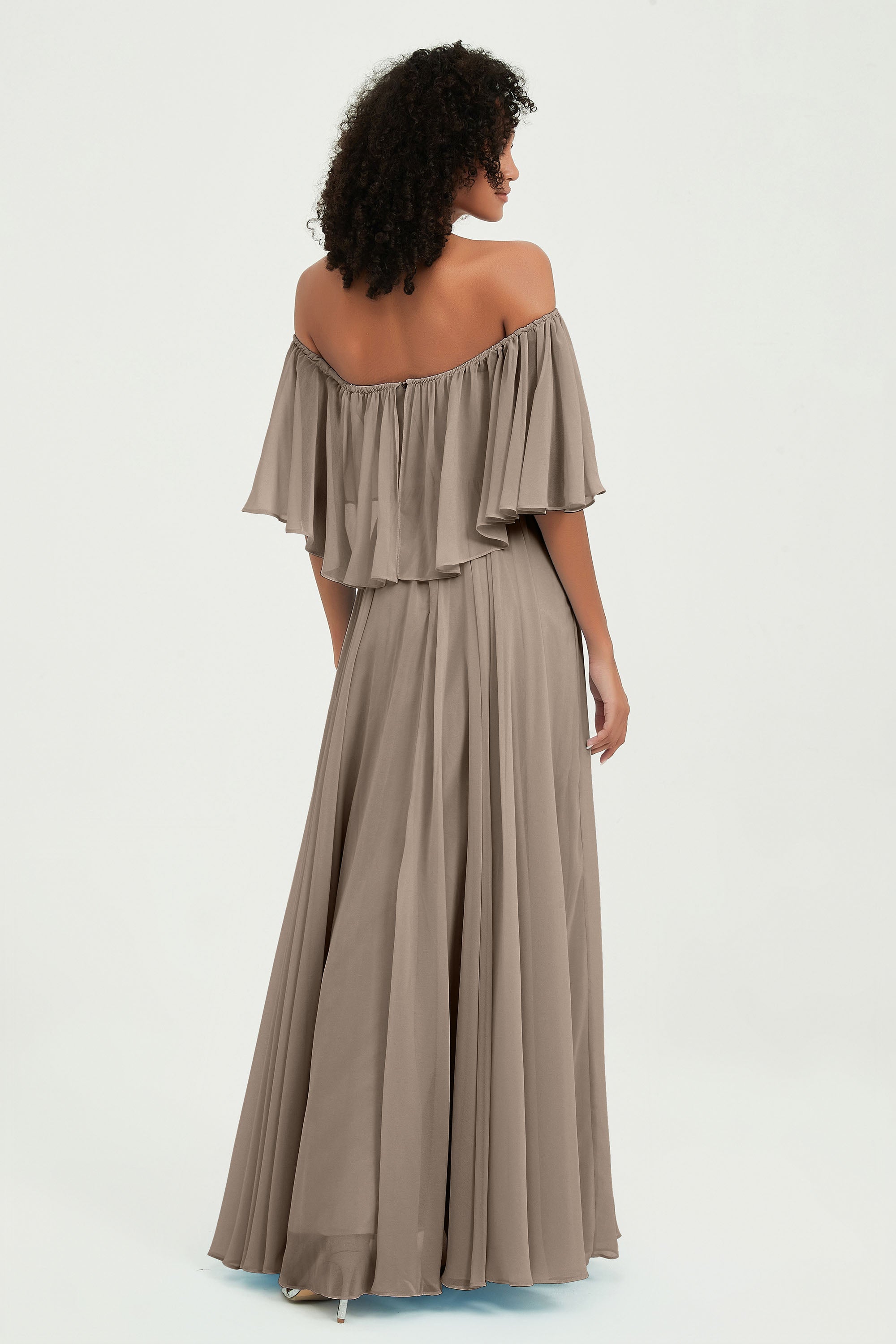 Boho Bridesmaid Dresses Ruffles Flutter Sleeves Formal Evening Dress Chiffon Off the Shoulder Gowns
